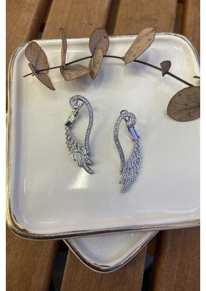 Çelik Melek Kanadı Küpe Silver