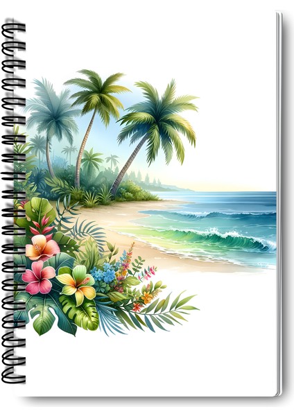 Tropikal Sahil Tasarım Tel Spiralli 4'lü Hatıra, Günlük, Ajanda, Anı, Okul Defter Seti fiyatları