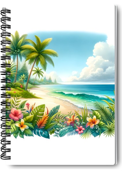 Tropikal Sahil Tasarım Tel Spiralli 4'lü Hatıra, Günlük, Ajanda, Anı, Okul Defter Seti modelleri