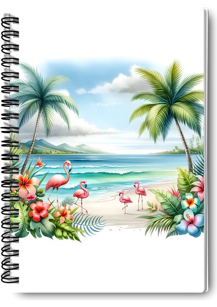 Tropikal Sahil Tasarım Tel Spiralli 4'lü Hatıra, Günlük, Ajanda, Anı, Okul Defter Seti fırsatları