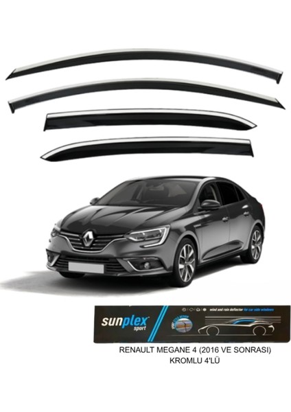 Renault Megane 4 (2016 ve Sonrası) Kromlu Cam Rüzgarlığı Takım 4’lü Rüzgar Kesici, Yağmur Önleyici