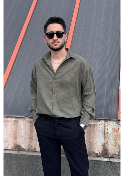 Erkek, Nakış Detaylı, Regular-Fit, Kışlık-Baharlık, Ince Fitilli Kadife Gömlek G16