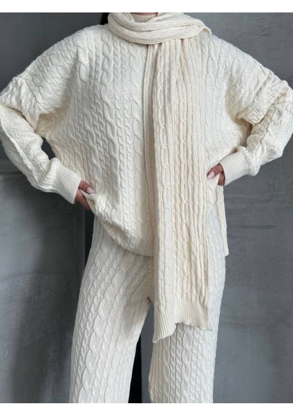 Kahve Atkılı Saç Örgülü Triko Pantolon Takım indirimleri