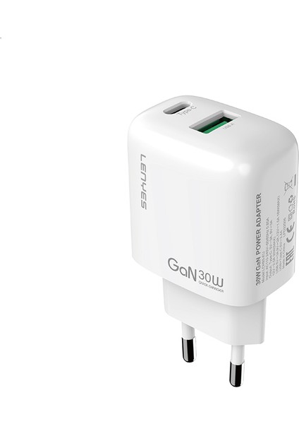 LCH93 Type-C ve USB Gan Teknolojili Pd Hızlı Şarj Özellikli Şarj Başlığı 30W Beyaz