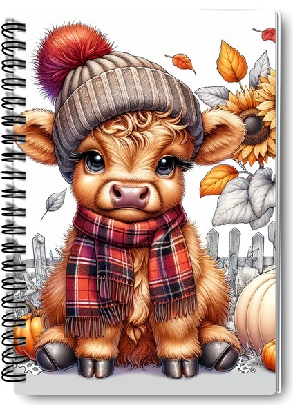 Sonbahar Temalı Sevimli Inek Tasarım Tel Spiralli 4'lü Günlük, Ajanda, Anı, Okul Defter Seti fiyatları