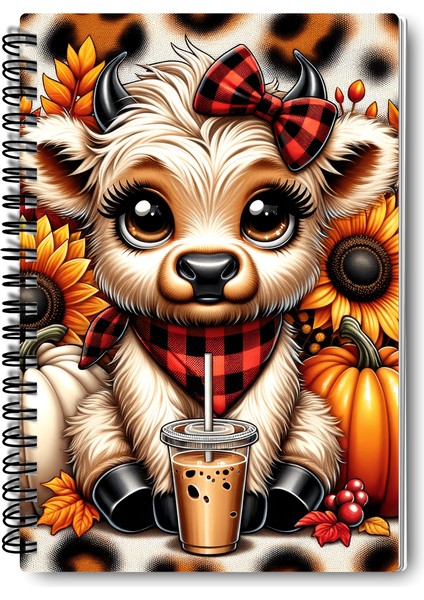 Sonbahar Temalı Sevimli Inek Tasarım Tel Spiralli 4'lü Günlük, Ajanda, Anı, Okul Defter Seti modelleri