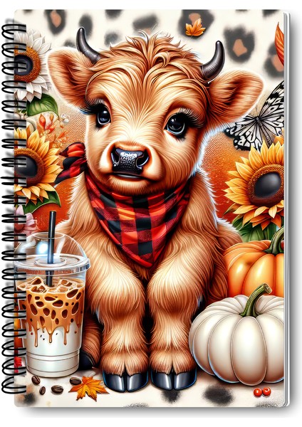 Sonbahar Temalı Sevimli Inek Tasarım Tel Spiralli 4'lü Günlük, Ajanda, Anı, Okul Defter Seti fırsatları