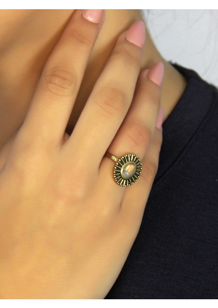 Doğal Taş Labradorit Doğal Taşlı Antik Model Kadın Ayarlanabillir Yüzük EUY74LBT fiyatları