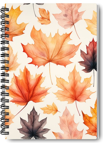 Sonbahar Yaprakları No:1 Tasarım Tel Spiralli 4'lü Hatıra, Günlük, Ajanda, Anı, Okul Defter Seti modelleri