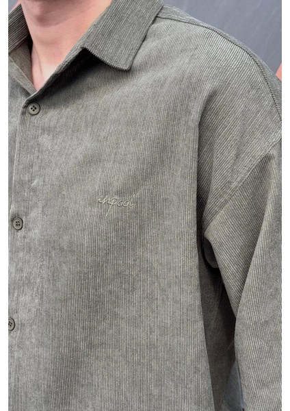 Erkek, Nakış Detaylı, Regular-Fit, Kışlık-Baharlık, Ince Fitilli Kadife Gömlek G16