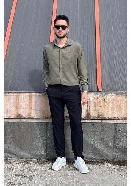 Erkek, Nakış Detaylı, Regular-Fit, Kışlık-Baharlık, Ince Fitilli Kadife Gömlek G16