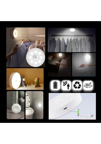 Tek-Iş USB Şarjlı Hareket Sensörlü Spot Lamba – Mıknatıslı ve Yapışkanlı Kablosuz LED Işık | Dolap Merdiven Koridor Gece Lambası