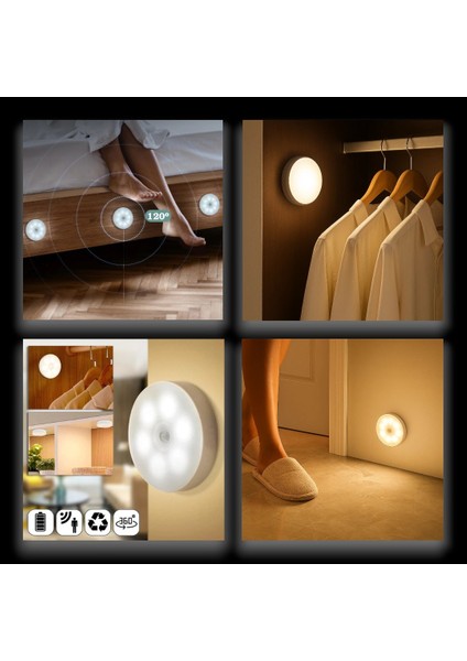 Tek-Iş USB Şarjlı Hareket Sensörlü Spot Lamba – Mıknatıslı ve Yapışkanlı Kablosuz LED Işık | Dolap Merdiven Koridor Gece Lambası