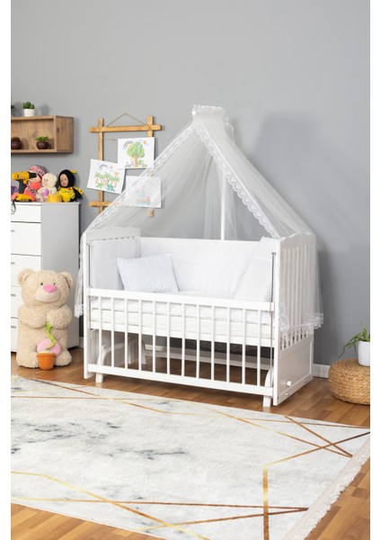 Doğal Ahşap Beşik Anne Yanı Sallanır 70X130 - Güpürlü Uyku Seti +Cibinlik fiyatları