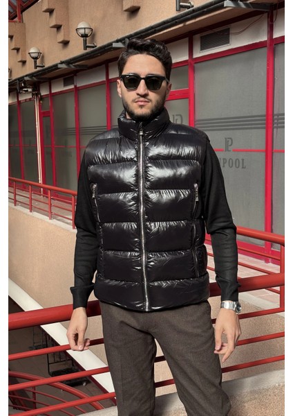 Erkek, Dik Yaka, Metal Fermuarlı, Cep Detaylı, Parlak Kumaş, Yelek 2486 modelleri