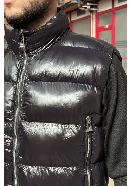 Erkek, Dik Yaka, Metal Fermuarlı, Cep Detaylı, Parlak Kumaş, Yelek 2486 fırsatları