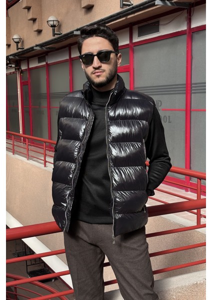 Erkek, Dik Yaka, Metal Fermuarlı, Cep Detaylı, Parlak Kumaş, Yelek 2486 indirimleri