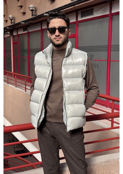 Erkek, Dik Yaka, Metal Fermuarlı, Cep Detaylı, Parlak Kumaş, Yelek 2486 modelleri