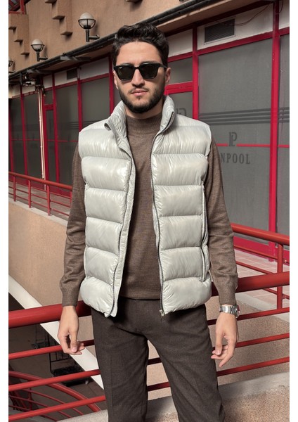 Erkek, Dik Yaka, Metal Fermuarlı, Cep Detaylı, Parlak Kumaş, Yelek 2486 fırsatları