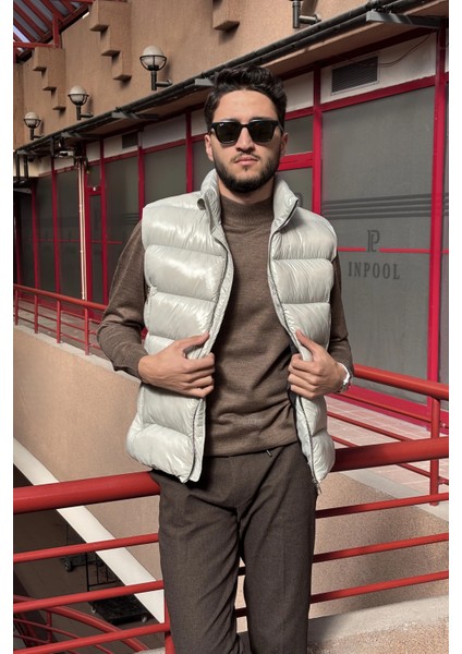 Erkek, Dik Yaka, Metal Fermuarlı, Cep Detaylı, Parlak Kumaş, Yelek 2486 indirimleri