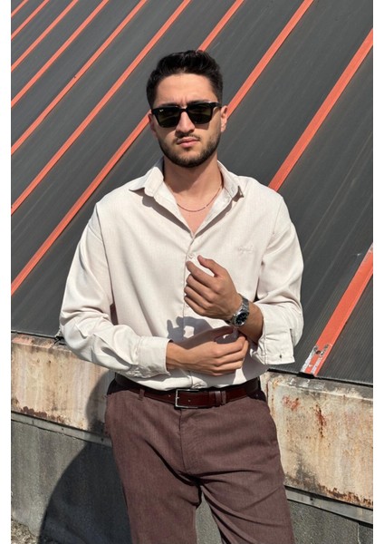 Erkek, Nakış Detaylı, Regular-Fit, Kışlık-Baharlık, Ince Fitilli Kadife Gömlek G16