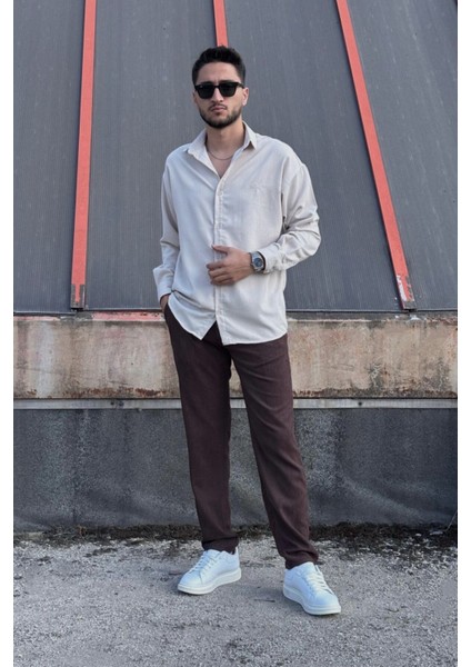 Erkek, Nakış Detaylı, Regular-Fit, Kışlık-Baharlık, Ince Fitilli Kadife Gömlek G16