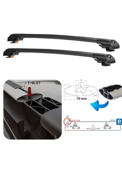 Renault Megane 2 Stationwagon 2005-2009 Için Kilitlenebilir Ara Atkı Tavan Barları - 2li Bar - Siyah fırsatları