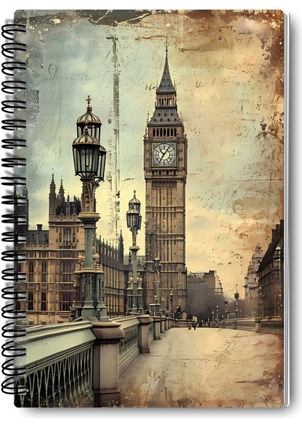 Vintage Londra Tasarım Tel Spiralli 4'lü Hatıra, Günlük, Ajanda, Anı, Okul Defter Seti fiyatları