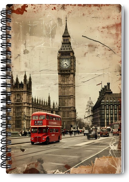 Vintage Londra Tasarım Tel Spiralli 4'lü Hatıra, Günlük, Ajanda, Anı, Okul Defter Seti indirimleri