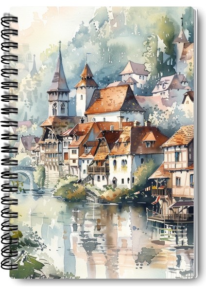 Vintage Sonbahar Şehir Temalı Tasarım Tel Spiralli 4'lü Hatıra, Günlük, Ajanda, Okul Defter Seti modelleri