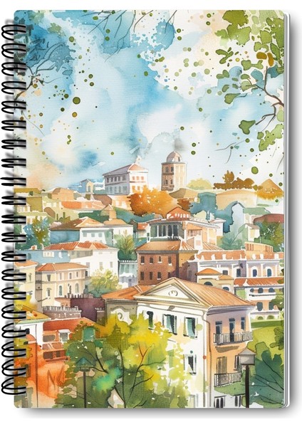 Vintage Sonbahar Şehir Temalı Tasarım Tel Spiralli 4'lü Hatıra, Günlük, Ajanda, Okul Defter Seti fırsatları