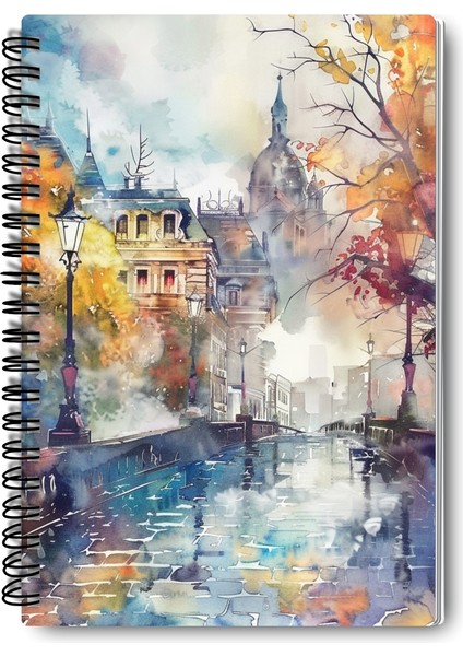 Vintage Sonbahar Şehir Temalı Tasarım Tel Spiralli 4'lü Hatıra, Günlük, Ajanda, Okul Defter Seti indirimleri