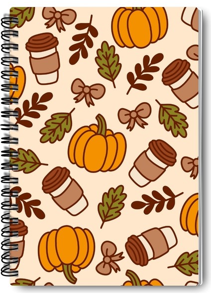 Sonbahar Kitap Kahve ve Çiçek Temalı Tasarım Tel Spiralli 4'lü Hatıra, Günlük, Okul Defter Seti fiyatları