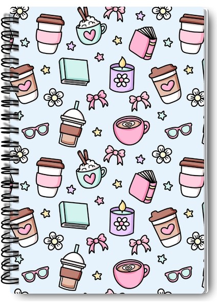 Sonbahar Kitap Kahve ve Çiçek Temalı Tasarım Tel Spiralli 4'lü Hatıra, Günlük, Okul Defter Seti fırsatları