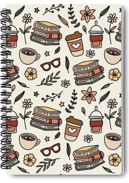 Sonbahar Kitap Kahve ve Çiçek Temalı Tasarım Tel Spiralli 4'lü Hatıra, Günlük, Okul Defter Seti indirimleri