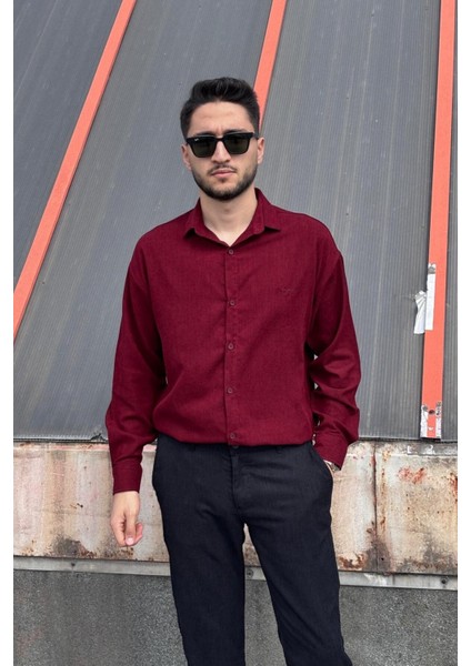 Erkek, Nakış Detaylı, Regular-Fit, Kışlık-Baharlık, Ince Fitilli Kadife Gömlek G16