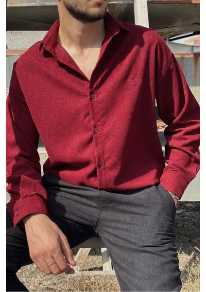 Erkek, Nakış Detaylı, Regular-Fit, Kışlık-Baharlık, Ince Fitilli Kadife Gömlek G16