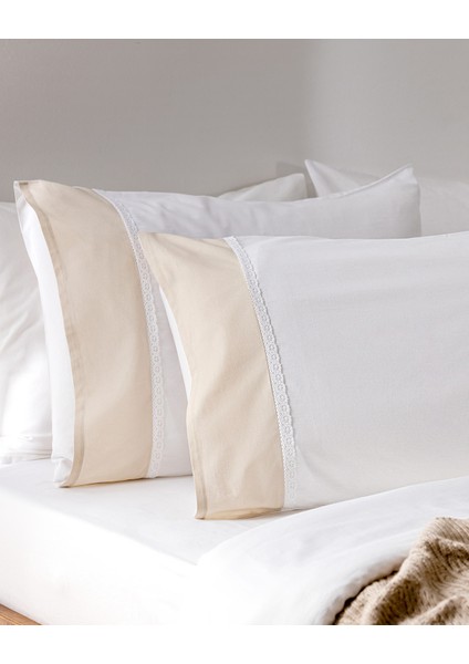Nicola %100 Pamuk 2'li Yastık Kılıfı - Bej