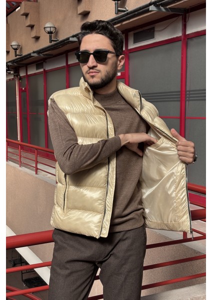 Erkek, Dik Yaka, Metal Fermuarlı, Cep Detaylı, Parlak Kumaş, Yelek 2486 indirimleri