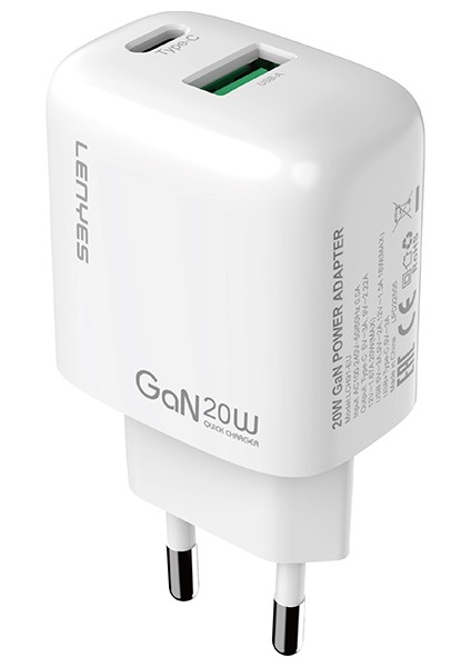 LCH91 Type-C ve USB Gan Teknolojili Pd Hızlı Şarj Özellikli Şarj Başlığı 20W Beyaz