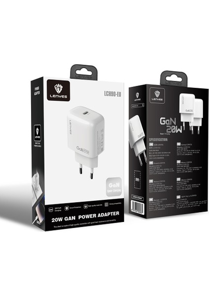 LCH90 Type-C Gan Teknolojili Pd Hızlı Şarj Özellikli Şarj Başlığı 20W Beyaz
