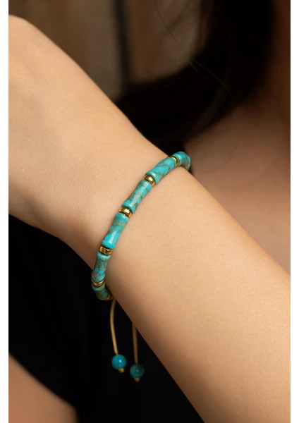 Doğal Turkuaz Taşlı Bileklik Ayarlanabilir El Yapımı Unisex Bileklik Iç Huzur ve Denge Taşı