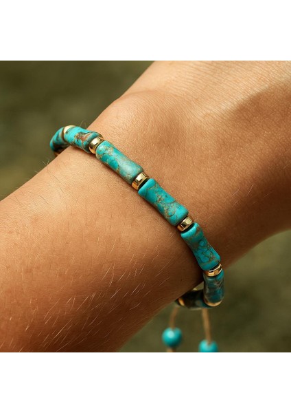 Doğal Turkuaz Taşlı Bileklik Ayarlanabilir El Yapımı Unisex Bileklik Iç Huzur ve Denge Taşı fırsatları