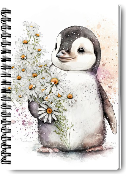 Sevimli Penguen Tasarım Tel Spiralli 4'lü Hatıra, Günlük, Ajanda, Anı, Okul Defter Seti modelleri
