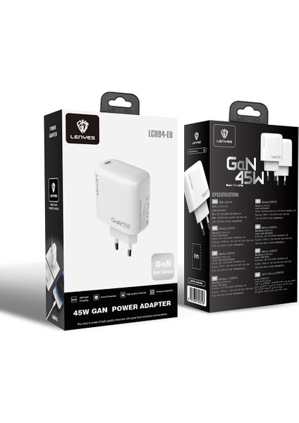 LCH94 Type-C Gan Teknolojili Pd Hızlı Şarj Özellikli Şarj Başlığı 45W Beyaz