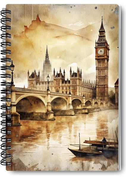 Londra Temalı Tasarım Tel Spiralli 4'lü Hatıra, Günlük, Ajanda, Anı, Okul Defter Seti fiyatları