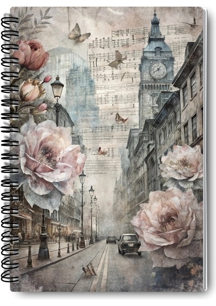 Londra Temalı Tasarım Tel Spiralli 4'lü Hatıra, Günlük, Ajanda, Anı, Okul Defter Seti modelleri