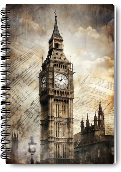Londra Temalı Tasarım Tel Spiralli 4'lü Hatıra, Günlük, Ajanda, Anı, Okul Defter Seti indirimleri