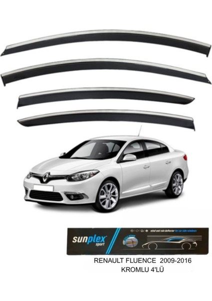 Renault Fluence 2009-2016 Kromlu Cam Rüzgarlığı Takım 4’lü Takım Rüzgar Kesici, Yağmur Önleyici