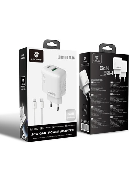 LCH91-TC-TC Type-C To Type-C Gan Teknolojili Pd ve USB Hızlı Şarjlı Şarj Seti 20W Beyaz fiyatları